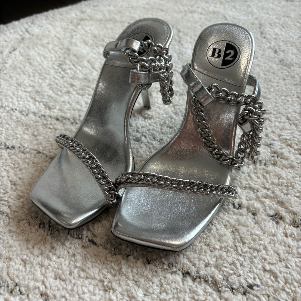 B2 Women's Silver Chain Strap Heels